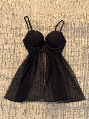 Victoria's Secret Black Lace Babydoll Chemise
